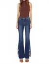 Kancan High Rise Hem Detail Boot Cut Jean In Dark Stone Wash In Brown