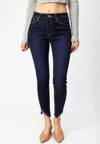 Kancan High Rise Hem Detail Jean In Dark Wash In Blue