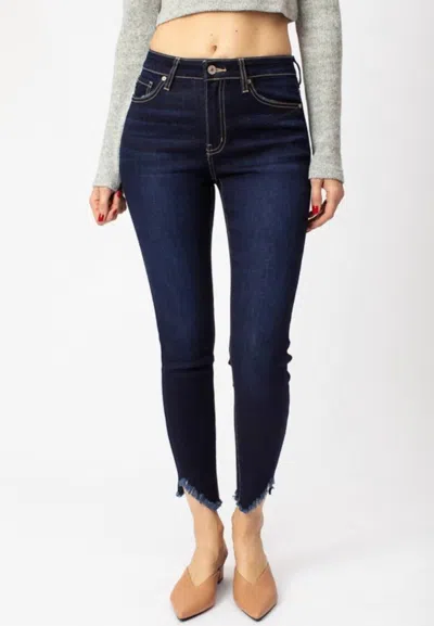 Kancan High Rise Hem Detail Jean In Dark Wash In Blue