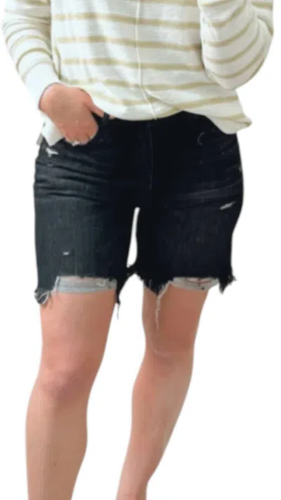 Kancan High Rise Hem Detail Shorts In Black In Blue