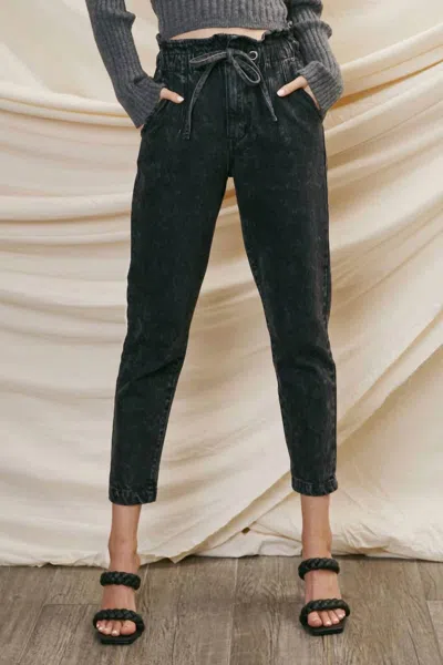 Kancan High Rise Mom Paperbag Jeans In Black Wash