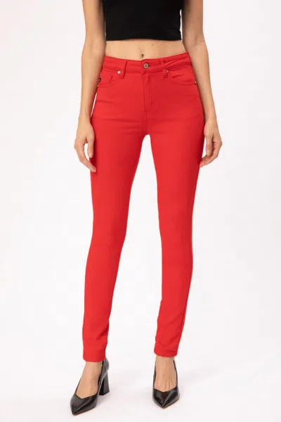 Kancan High Rise Non Distressed Super Skinny Jean In True Red In Multi