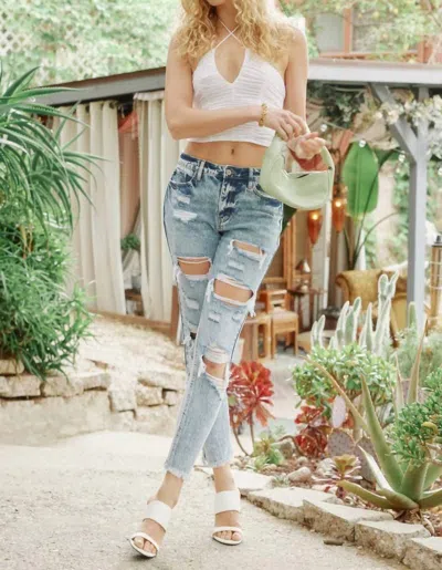 Kancan High Rise Relaxed Thigh Tapered Leg Mom Jean In Blue