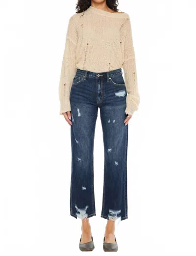 Kancan High Rise Straight Jeans In Dark Stone Wash In Blue