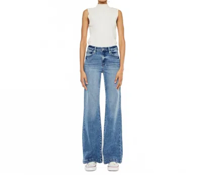 Kancan High Rise Wide Leg Flare Jeans In Medium Stone Wash