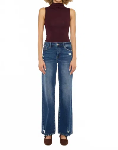 Kancan High Rise Wide Leg Jeans In Dark Wash In Blue