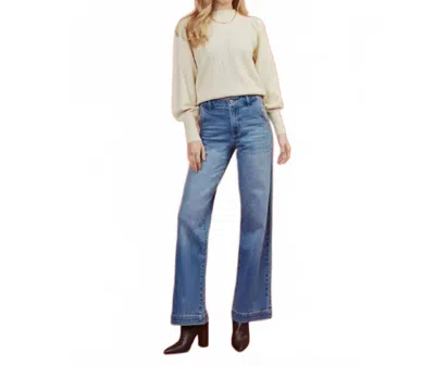 Kancan High Rise Wide Leg Jeans In Medium In Blue