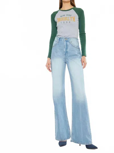 Kancan High Rise Wide Slit Jeans In Light Wash In Blue