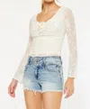 Kancan High Waist Triple Waistband Denim Shorts In Medium Wash