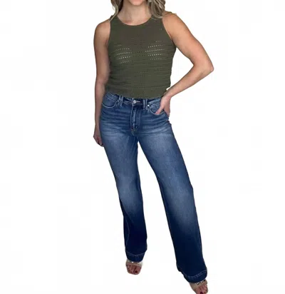 Kancan Holly High Rise Flare Jeans In Medium Wash In Green