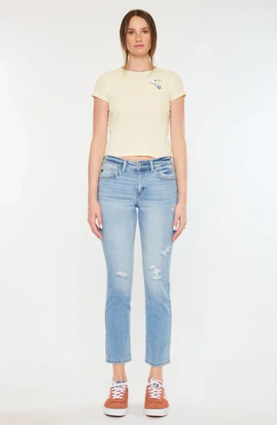 Kancan Isabella Essentials Mid Rise Slim Straight Jeans In Blue