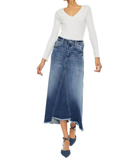 Kancan Isobella Midi Length Skirt In Dark Wash In Blue