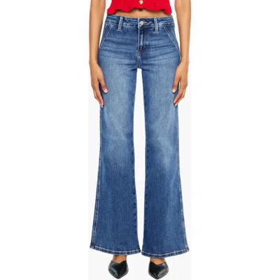 Kancan Ita Mid Rise Wide Flare Jeans In Blue