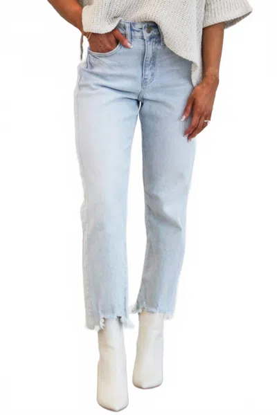 Kancan Ivan High Rise Striped Straight Leg Jeans In Light Wash In Blue