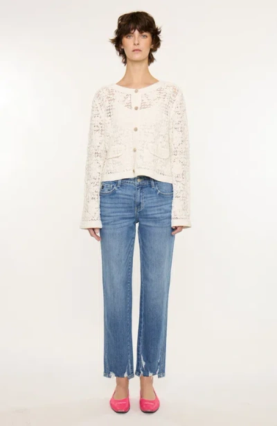 Kancan Ivorie Mid Rise Crop Straight Jeans In Blue