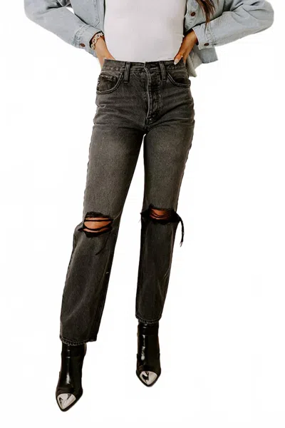 Kancan Jackson High Waist Distressed Jeans In Vintage Black In Gray
