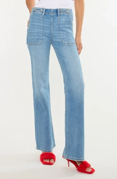 Kancan Jane High Rise Wide Flare Jeans In Blue