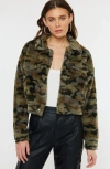 Kancan Jax Faux Fur Camo Jacket In Multi