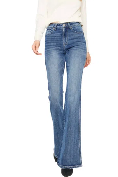 Kancan Jessica Denim Flare Jeans In Medium Stone Wash In Medium Wash