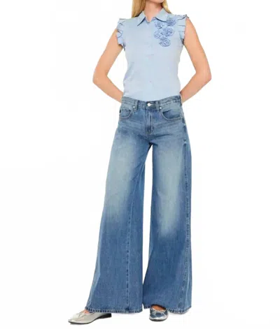 Kancan Jocy Mid Rise Super Wide Jeans In Medium Wash In Blue