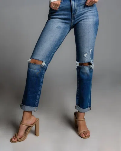 Kancan Jordyn Hi Rise Slim Straight Jean In Medium Blue