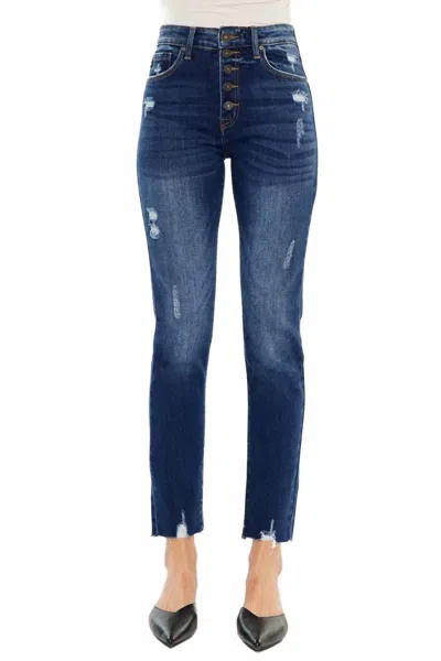 Kancan Kalisse High Rise Cigarette Jeans In Medium Wash In Blue