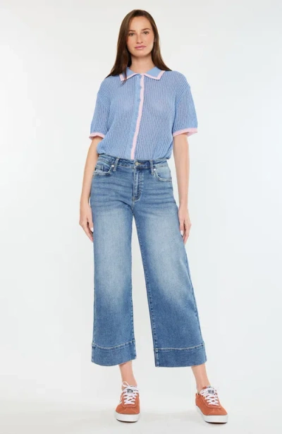 Kancan Kells High Rise Crop Wide Leg Jeans In Blue