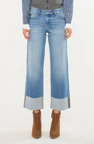 Kancan Kenny Mid Rise Crop Wide Leg Jeans In Blue
