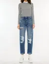 Kancan Gracie High Rise Double Button Straight Leg Denim Jean In Blue In Blue