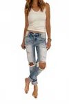 Kancan Knee Ripped Boyfriend Jeans In Blue In Blue