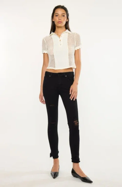 Kancan Lana Mid Rise Ankle Skinny Jeans In Black
