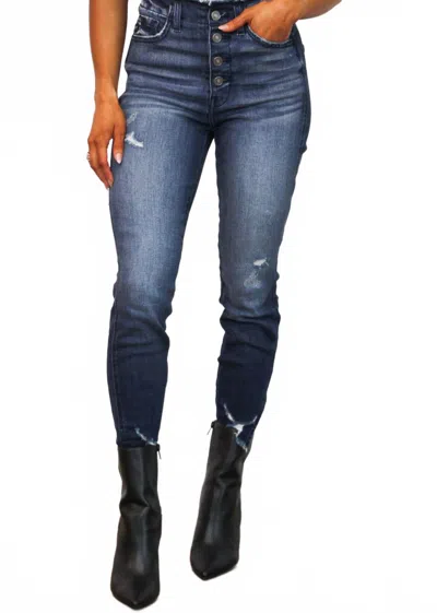 Kancan Lauren High Waisted Distressed Jeans In Dark Wash Blue