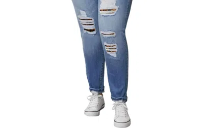 Kancan Leopard Patch Classic Skinny Jeans - Plus In Medium Wash In Multi