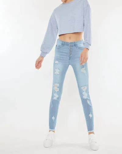 Kancan Lola High Rise Super Skinny Jeans In Light Stone Wash In Blue