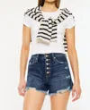 Kancan Lorna Ultra High Rise Mom Shorts In Dark Wash In Blue