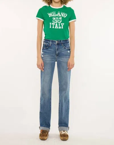Kancan Lost High Rise True Straight Jeans In Dark Wash In Blue