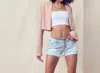 Kancan Low Rise Distressed Button Fly Shorts In Light Wash