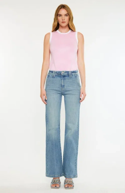 Kancan Mace High Rise Wide Flare Jeans In Blue