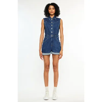 Kancan Maite Sleeveless Denim Romper In Blue