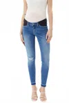 Kancan Maternity Super Skinny Jeans In Distressed Light Wash In Blue