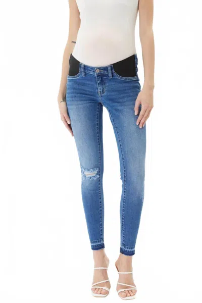 Kancan Maternity Super Skinny Jeans In Distressed Light Wash In Blue