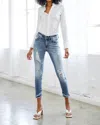Kancan Mckenna Mid Rise Hem Detail Ankle Skinny Jeans In Blue In Blue