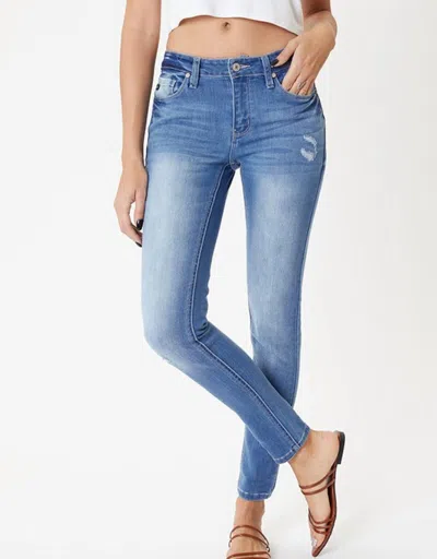 Kancan Mendy Mid Rise Super Skinny Jean In Medium Wash In Multi
