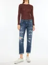 Kancan Mid Rise Boyfriend Jean In Dark Wash In Blue