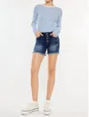 Kancan Mid Rise Button Up Denim Shorts In Dark Wash