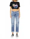 Kancan Mid Rise Classic Boyfriend Jean In Blue In Blue