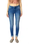 Kancan Mid Rise Cuffed Ankle Skinny Jeans In Medium Blue Wash In Multi
