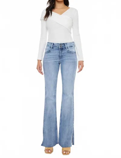 Kancan Mid Rise Double Waist Band Flare Jeans In Medium Wash