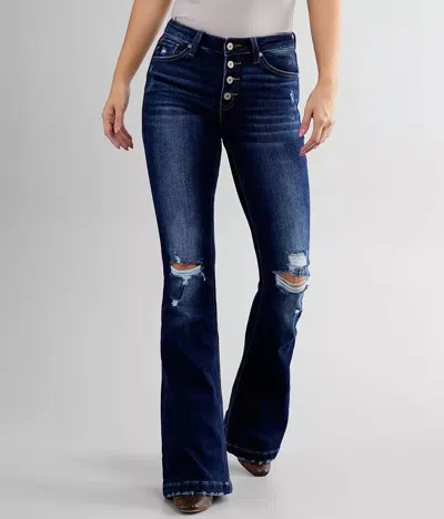 Kancan Mid Rise Flare Stretch Jeans In Dark Wash In Blue