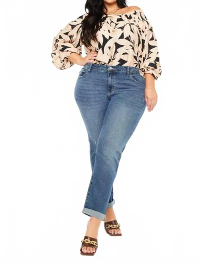 Kancan Mid Rise Slim Boyfriend Jeans - Plus In Dark Wash In Blue